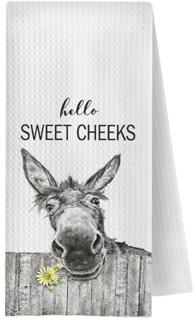 GCFET Lustige Esel-Handtücher – Hello Sweet Cheeks Donkey Waffel dekorative Badezimmer-Handtücher, Bauernhaus-Handtücher, Geschirrtücher für Badezimmer, 40,6 x 61 cm