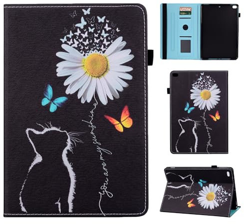 Vaitasy Custodia per iPad 9.7 (2018/2017) iPad Air 2/ iPad Air, Morbido TPU Custodia con Ultra-sottlie Leggero Folio Cover iPad 6/5 Generazione - Gatto nero