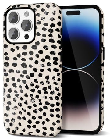 Svanove Cheetah Print Phone Case for iPhone 14 Pro Case Girly Trendy Leopard Pattern, Retro Cool Animal Print, Luxury Cute Case for Women, Aesthetic Y2k Hard Shell Plastic, Beige Polka Dots