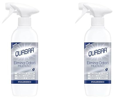 QUASAR PULITO STELLARE Elimina Odori Multiuso - Neutralizza gli Odori e Igienizza le Superfici, Ipoallergenico - 500 ml (Confezione da 2)