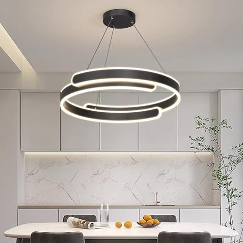 Ring Pendelleuchte Esstisch, Küchenlampe Hängend Dimmbar mit Fernbedienung, LED Hängeleuchte Höhenverstellbarer, Moderne Hängelampe Led Esszimmerlampe für Esszimmer Wohnzimmer Bürolampe (Schwarz)