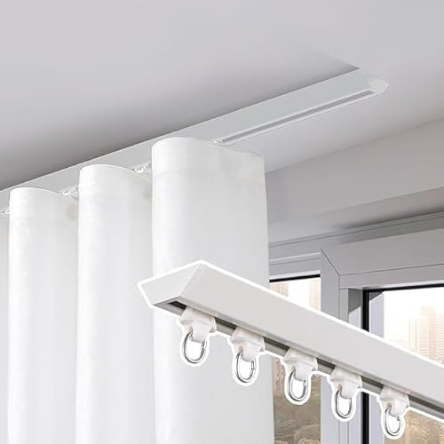 Vorhangschiene zur Deckenmontage, Vorhangschiene, robuste Einzelvorhangstangen, Gardinenstange for Fenster/Dusche/Trennwand, elegantes Raumteiler-Schienensystem(White,2.6m (8.5ft))