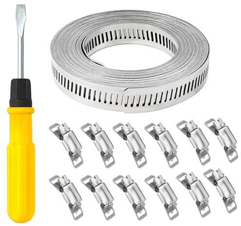 5 M Inossidabile Fascette Stringitubo, Resistente All'usura e alla Corrosione Fascette Metalliche, 12 Elementi di Fissaggio + Cacciavite, per Tubi del gas Domestico, Tubi Dell'acqua, Ecc (argento)