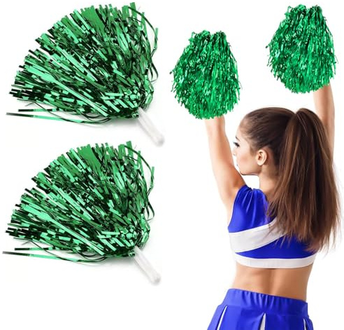 2 Stück Cheerleader Pompons, Pompoms Cheerleading, Cheerleader Pompons Pom Poms Cheerleading mit Bunten Pompons Cheerleader mit Stiel für Sportveranstaltungen Schule Spiele Tanzpartys (Grün)