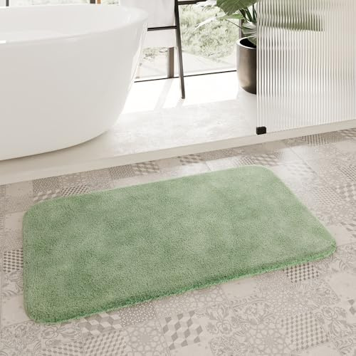 Homie Living Porto Azzurro Badteppich, 55 x 65 cm, lind grün | Badematte kuscheliger Flauschiger weicher Flor l rutschfest und Waschbar