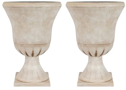 JonesHouseDeco Urn Planter Flower Pedestal Roman Trophy Pots 55cm 2 PCS Retro Urn Pot Imitation Stone Urn Planters Deco Round Resin Flower Pots Lightweight Large Volume Plant Pot like Wine Glass