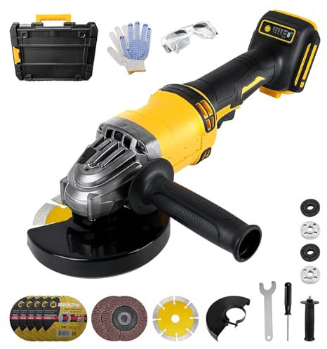 TALOEYH - Cordless Angle Grinder Compatible with DeWalt 18V/20V Battery (No Battery), 125 mm Battery Angle Grinder, 4-1/2 Blade, 3 Variable Speeds up to 10000 RPM, for Cutting, Grinding, Polishing