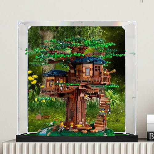 Acryl-Vitrine für Lego 21318 Baumhaus, verdickte, transparente Acryl-Vitrine für Sammlerstücke, Vitrine für Actionfiguren, Modell, Spielzeug, staubdichte Vitrine (schwarzer Sockel)