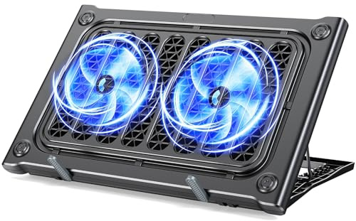 MOKURU Support de refroidissement pour ordinateur portable avec 2 ventilateurs silencieux pour ordinateurs portables de 10 à 15,6, 6 niveaux de vitesse du vent réglable en hauteur avec 2 ports USB