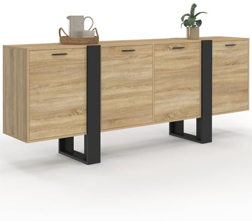 IDMarket Phoenix XXL - Aparador (200 cm, 4 puertas, madera y negro), color negro