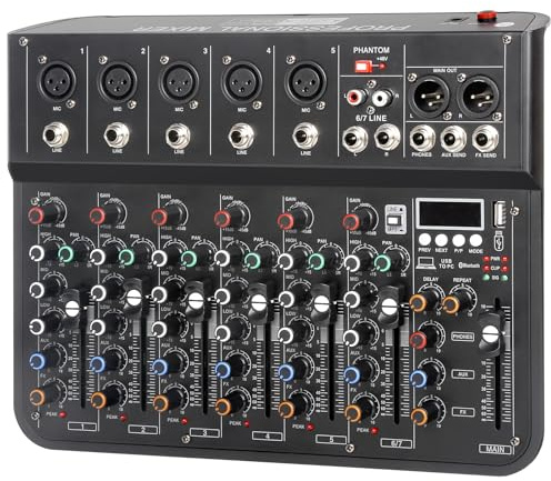 7 Channel Mixer Dj Mixers Audio Mixer Usb Sounds Mixing Board Music Mixers with FX Reverb Delay Effect