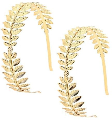TUONYIS 2 Stück Römische Göttin Haarreif, Braut Krone Tiara, Haarreifen Lorbeerkranz, Griechische Kostüm Zubehör, Lorbeerkranz Haarschmuck,Boho Blatt Haar Krone (Golden, Einheitsgröße)