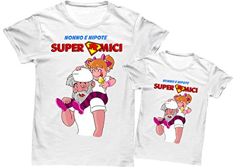Bulabadoo Coppia Tshirt Nonno e Nipotina - Nonno e Nipote SuperAmici - Gelato - Abbigliamento Nonno e Nipote - Coppia Magliette Nonno e Nipote - Idea Regalo Nonno - Nonno Idee Regalo