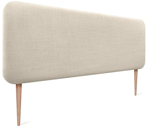 DHOME Gepolstertes Kopfteil Abgerundet Glatt Naturleinen mit Beinen für Wand Akustik-Kopfteile Schallabsorbierend Kopfteil Bett Schlafzimmer (Beige, 145cm)