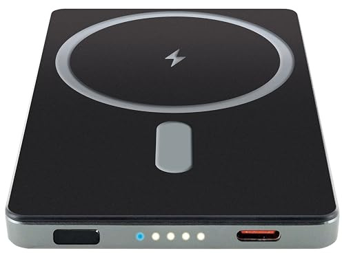 SCHWAIGER Powerbank LPBC0500, 5.000 mAh, QI-Ladefunktion, MagSafe-kompatibel, Wireless & USB-C, Aluminiumgehäuse