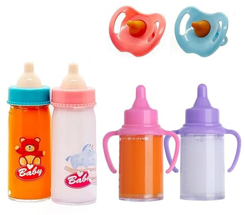 JINJUMEI 4 Piezas Biberones Mágicos para Muñeca, 2 Piezas Chupete para Muñecas, Biberones de Juguete para Muñecas, Accesorios para muñecas, Simulación de Alimentación Juguete