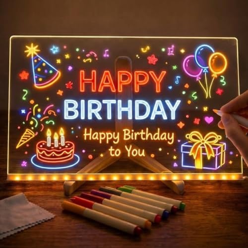 LED Zeichenbrett, LED Notiztafel mit 7 Farben Stift, Abwischbar Leuchtendes Zeichenbrett für DIY, Hausdekoration, Werbetafel,Ostern,Weihnachten,Valentinstag Dekoration(30x20cm)