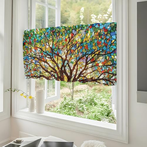 Fasbuy Scheibengardine Küchengardinen Bistrogardine 1 Stück, Moderne Landschaft Wohnzimmer Küche Küchengardinen kurz mit Stangendurchzug (Bunte Bäume,137x45cm)