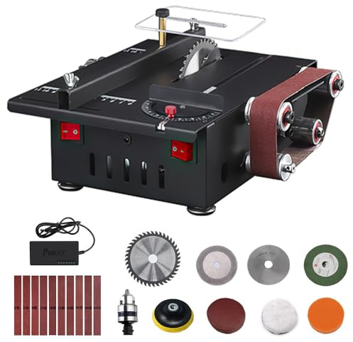 Mini Scie Circulair de Table 200W,scie modelisme 7 vitesses ajustables,Multifonction machine de découpe Micro,Profondeur coupe 30mm,Pinces forage 1.5mm-10mm,Diamètre la lame scie 110mm (A)