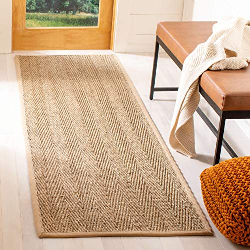 SAFAVIEH Naturfaser Teppich für Wohnzimmer, Esszimmer, Schlafzimmer - Natural Fiber Collection, Kurzer Flor, Natur und Beige, 76 X 244 cm