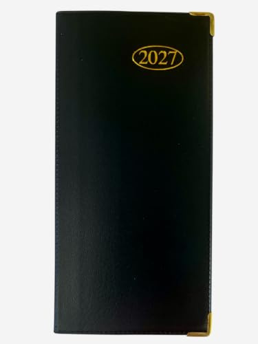 2027 Slim Week To View PVC Leather Effect Diary with Metal Corners - (Black)