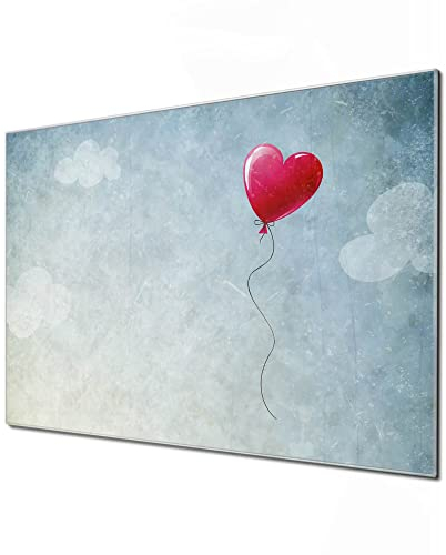 banjado Glas Magnettafel 75x50cm / Magnetwand Glas/Magnetpinnwand als Memoboard Glas/Pinnwand Magnettafel Küche, Büro, Kinderzimmer inkl. 4 Magnete & Montageset - Herzballon