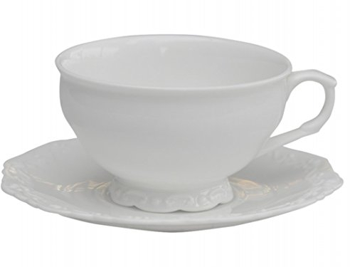 Teetasse Tasse mit Untertasse Porzellan weiß 'Provence' von Chic Antique