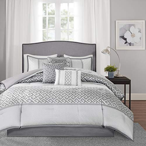 Madison Park Traditional Jacquard Grey King Comforter Set, 7pc