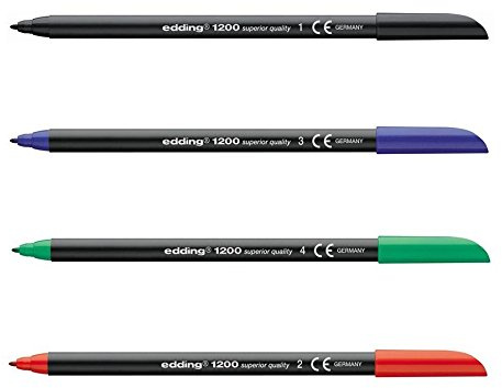 Filzstifte Edding 1200, Box mit 10 Sorten (5 x schwarz, 2 x rot und 1 x grün)