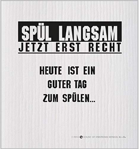 House of Emotions Spüllappen, Spül Langsam, Schwarz, Buchstabenmuster, 20,5cm x 22cm, 20 Stück, Cellulose, Baumwolle