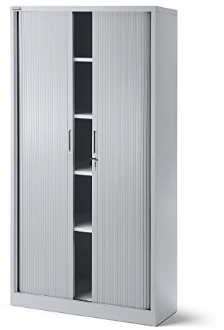 Jan Nowak Rollladenschrank Aktenschrank Büroschrank mit Rolltüren Metall Pulverbeschichtung 4 Einlegeböden 185 cm x 90 cm x 45 cm (Grau)