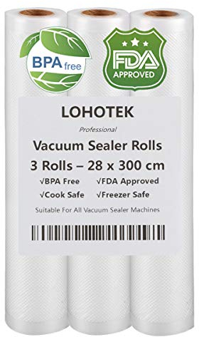 Vakuumiergerät Profi- Folienrolle, Vakuumierer geeignet für alle Vakuumiergeräte 28cm x 300cm / 3 Rollen/Kochfest - Mikrowellen geeignet and Sous Vide- Sous Vide geeignet