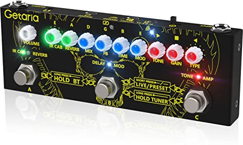 Getaria Pedales Guitarra Multiefectos Para Pedal de efectos con carga IR, sintonizador, amplificador/salida de auriculares de 3,5 mm, batería integrada