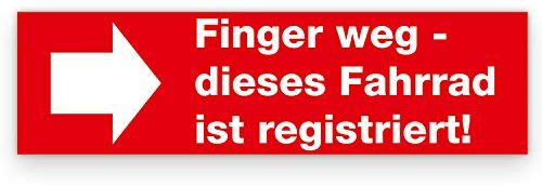 Fahrrad-Sticker Aufkleber für Diebstahlsicherung I 10 x 2,8 cm I Finger Weg - Dieses Fahrrad ist registriert! I Warnaufkleber für Rennrad Mountainbike E-Bike I hin025
