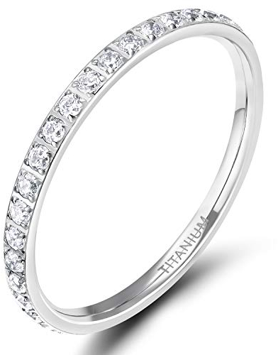 Zakk Eternity Ring 2mm Damen Ewigkeitsringe Titan Verlobungsringe Eheringe Trauringe Memoirering mit Zirkonia Silber Gold Rosegold (silber, 51 (16.2)