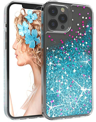 EAZY CASE Hülle kompatibel mit iPhone 12 Pro Max Schutzhülle mit Flüssig-Glitzer, Handyhülle, Schutzhülle, Back Cover mit Glitter Flüssigkeit, TPU/Silikon, Transparent/Durchsichtig, Blau