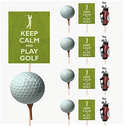 AK Giftshop Keep Calm Golf Mix Birthday Party Food Cupcakes Picks Decorations Toppers (Pack of 14)