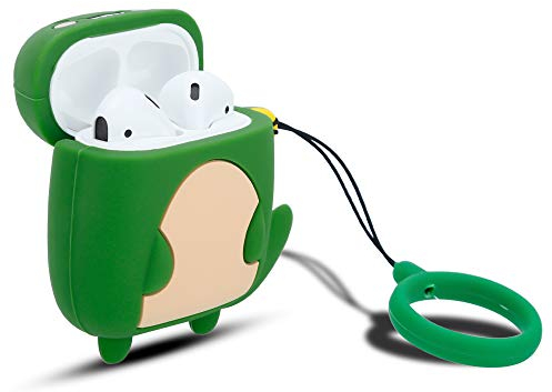 Cadorabo Hülle kompatibel mit Apple AirPod 1 & 2 - Design Happy Dinosaur - Tragbare Silikon Kopfhörer Schutzhülle 3D Case Schlüsselanhänger