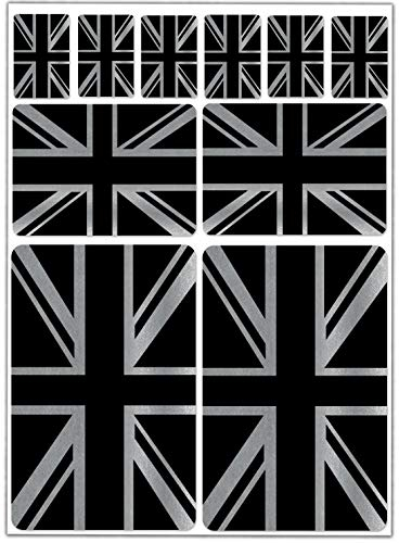 Biomar Labs® 10 x Vinyl Aufkleber Autoaufkleber Stickers Set Auto Moto Motorrad Fahrrad Scooter Fenster Fahne Flagge England UK GB United Kingdom Großbritannien Union Jack Silber D 68