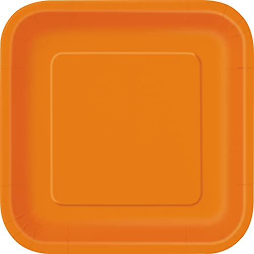 Unique Party-Assiettes en Carton Carrées Écologiques-23 cm-Couleur Orange-Paquet de 14, 32341EU