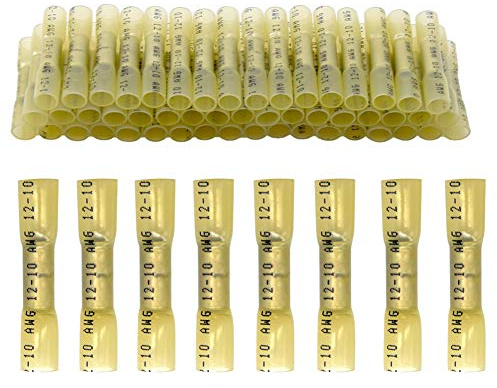 CEEYSEE 50 Stücke Kabelverbinder Isolierte Wasserdichte Quetschverbinder Schrumpfverbinder Quetschverbinder - für 4.0–6.0 mm² Kabel(Gelb/DRTY)