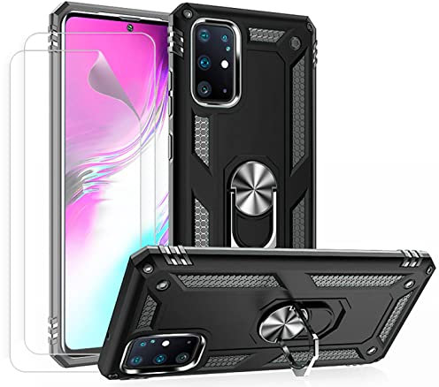 JOYTAG Hülle für Samsung S20 Hülle,handyHülle+Schutzfolie [2 Stück] Silikon TPU 360 Grad Drehring aus Halter magnetisch Autotelefon case-Schwarz