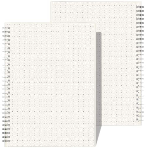 RETTACY Tagebuch mit gepunktetem Bullet Grid mit transparentem Hardcover, Spiralbindung, 18,8 x 25,4 cm, 100 g/m² dickes Papier, 80 Blatt pro Buch, 2er-Pack