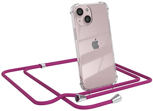 EAZY CASE Handykette kompatibel mit iPhone 13 Mini Handyhülle mit Umhängeband, Handykordel mit Schutzhülle, Silikonhülle, Hülle mit Band, Stylische Kette für Smartphones, Pink