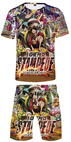 Silver Basic Summer Tshirt and Pants Pyjama Set for Men Anime One Piece Pyjamas Luffy Chopper 3D Printed Top Sportswear Tracksuit XL,08Poster-2