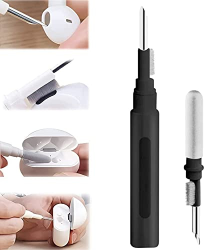 WUBAYI 2-Pack 3-in-1 Cleaning Kit for AirPods & Earbuds – Soft Brush, Keycap Puller & Corner Duster | Multi-Function Cleaning Tools for Charging Cases, Keyboards, Gadgets (Black + White)
