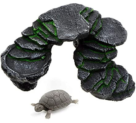 Toolzia Grande plate-forme de prélassement pour tortues - Accessoire pour aquarium avec échelle rocheuse - 22 x 16 x 9 cm