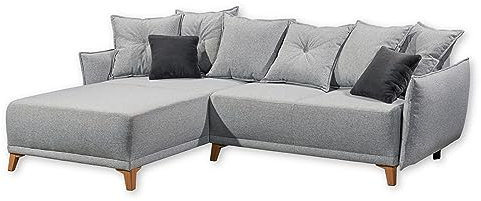 PAMPLONA Ecksofa mit Schlaffunktion, Silber / Anthrazit - Moderne Eckcouch in L-Form mit Bettkasten - 255 x 91 x 185 cm (B/H/T)