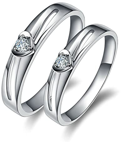KnSam Echter Goldschmuck, Diamantring Weißgold 750, Herz Eheringe 0.07ct Labor Erstellt Diamant, Silber, Damen Gr.62 (19.7) & Herren Gr.58 (18.5)