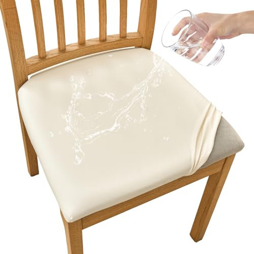 FANSU Stuhlbezug Sitzfläche 6er Set, PU-Leder Sitzbezug Stuhl für Esszimmerstühle Wasserdicht Abnehmbar Sitzschutzbezug Sitzkissen Hussen für Küche Bürostühle Hotel(White,6pc)